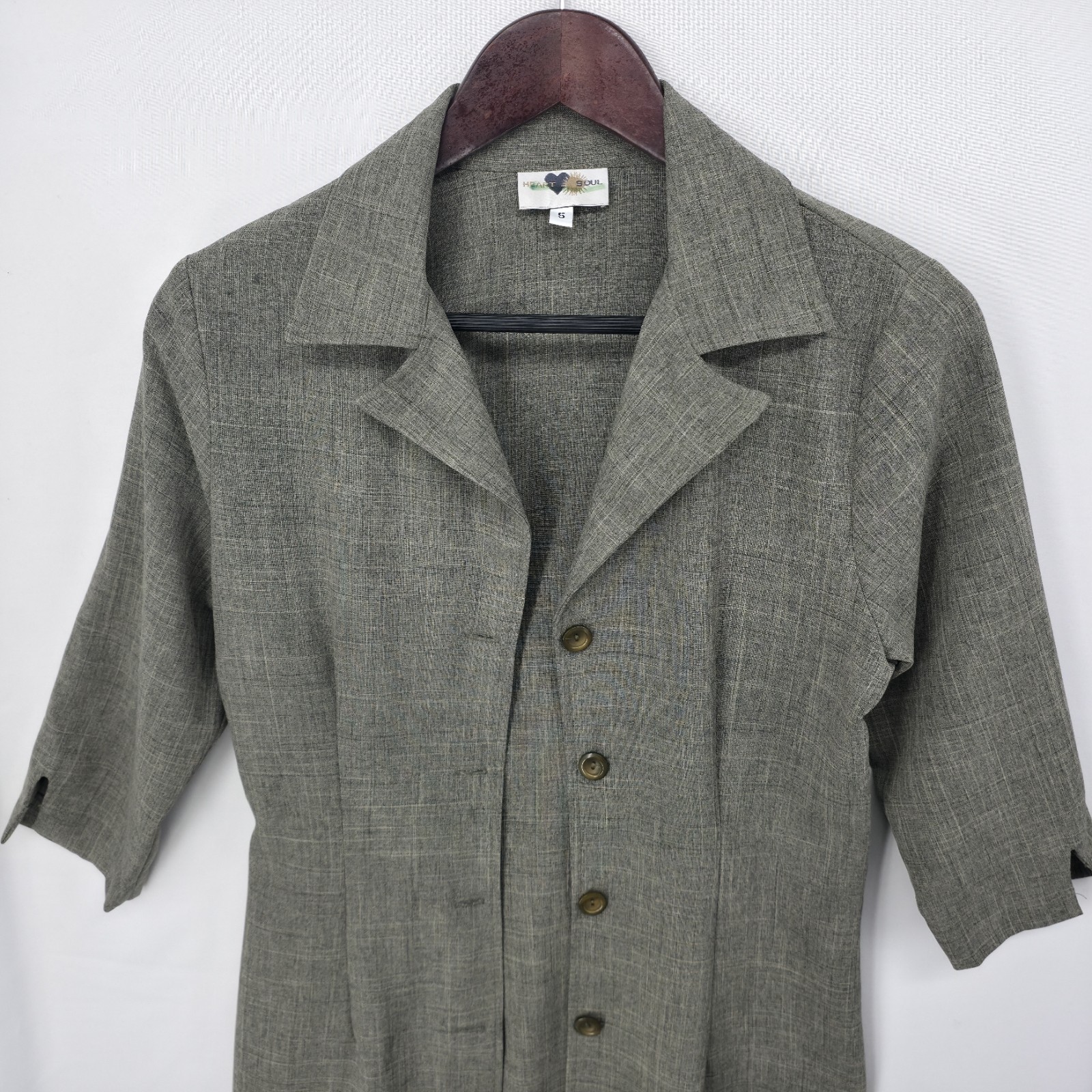 Vintage Heart Soul Button Front Long Jacket Dress USA Minimalist Gray Size 5