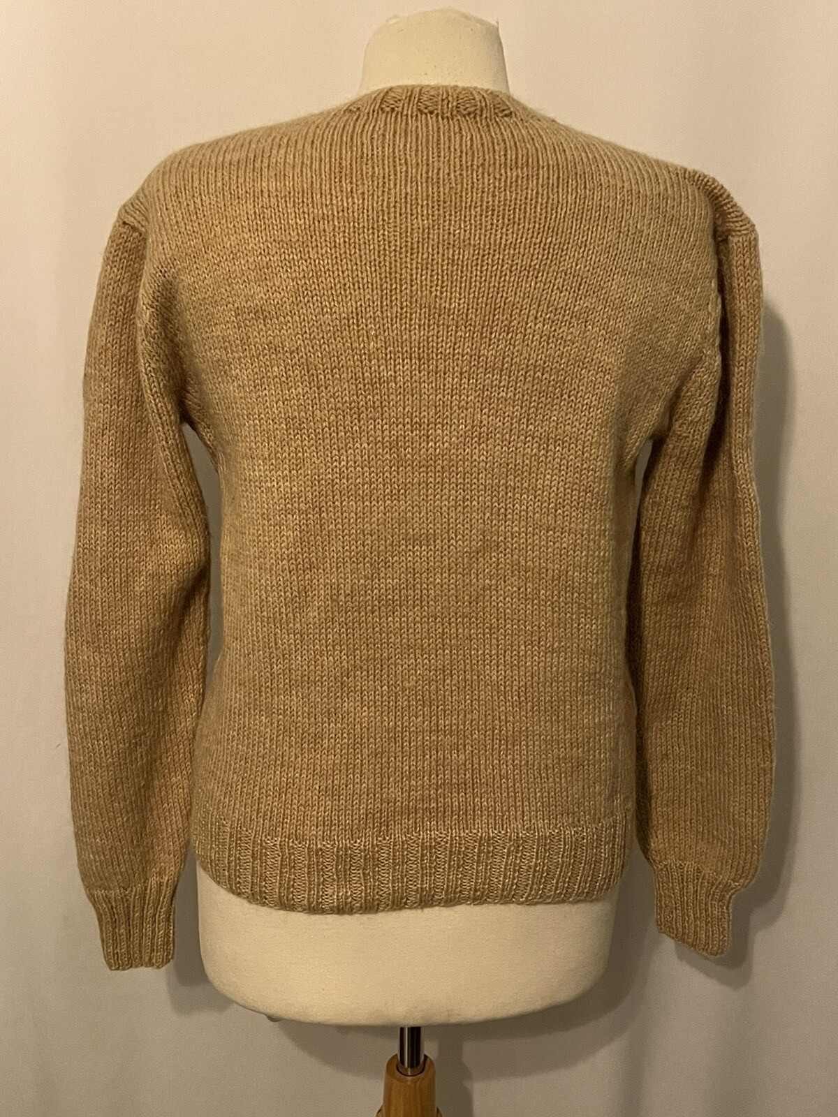 Vintage 1950s Beige Wool Cardigan Sweater with Brass Napoleon Buttons Sz M/L
