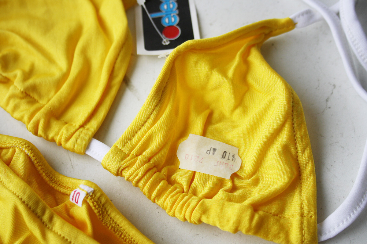 VINTAGE 60’S ELENAS GREEK SWIMSUIT YELLOW BIKINI GREECE NEW IN PACKAGE NOS !