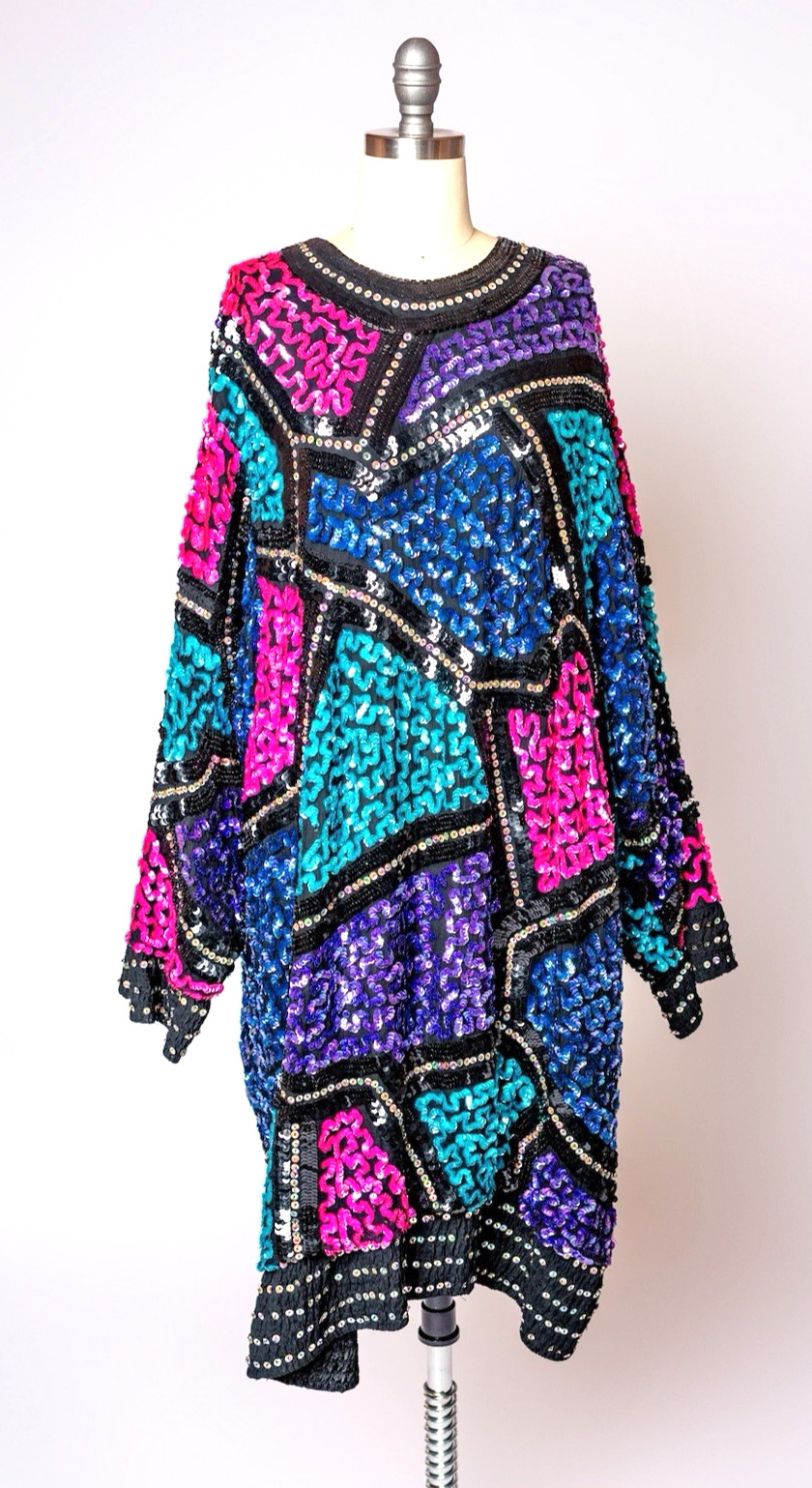 Vintage Judith Ann I Magnin Silk Sequin Evening Dress Size L