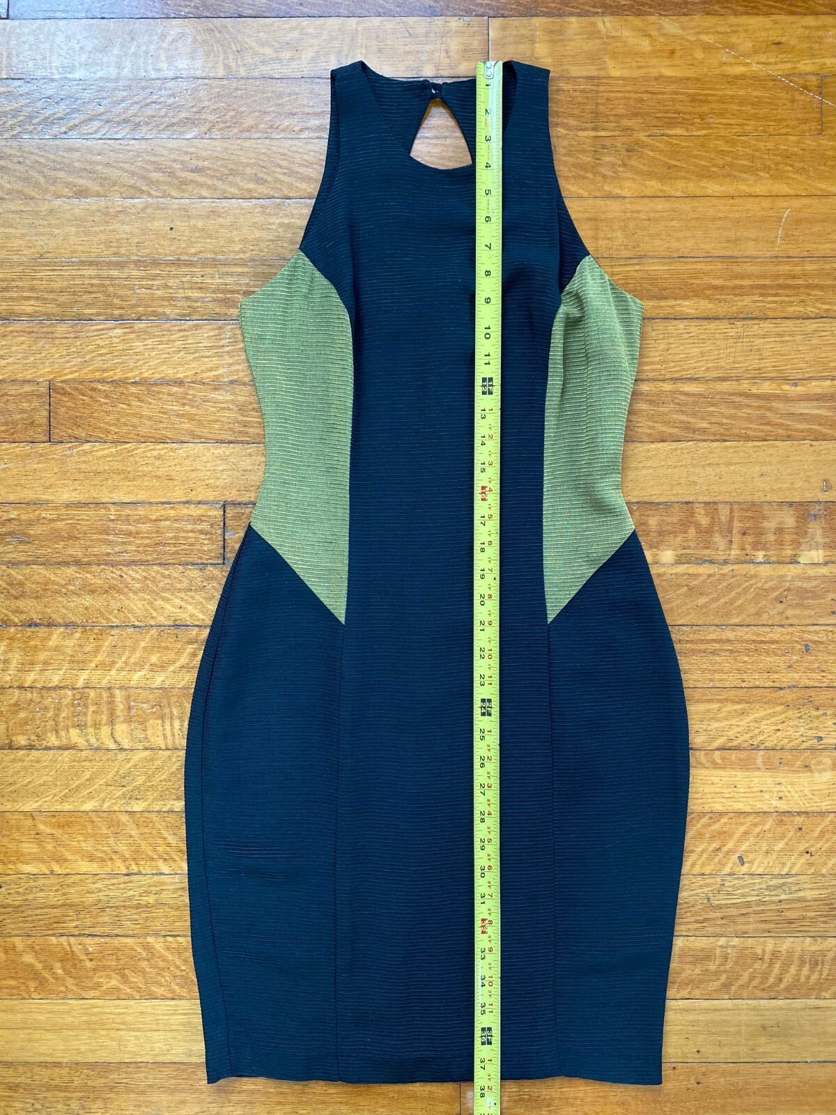 Vintage Early 1990s Black Gold Ribbed Bodycon LBD Cutout Dress