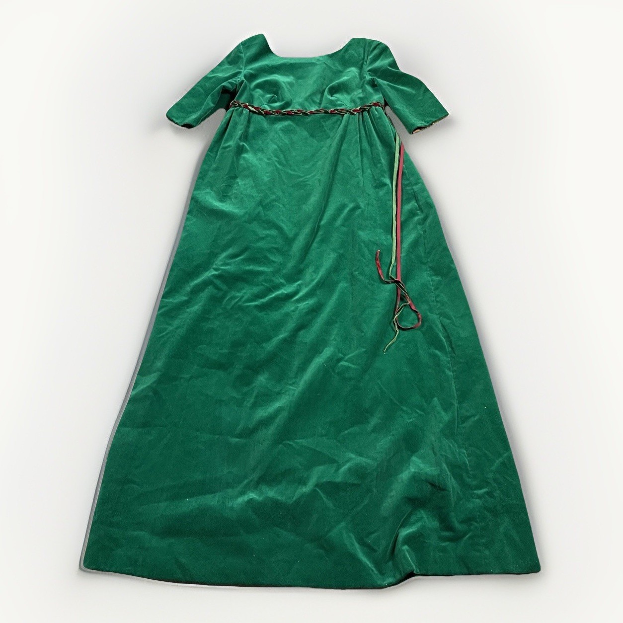 Vintage Dress 50s 60s Velvet Draped Rope Tie Maxi Dark Green Gown Whimsigoth XS