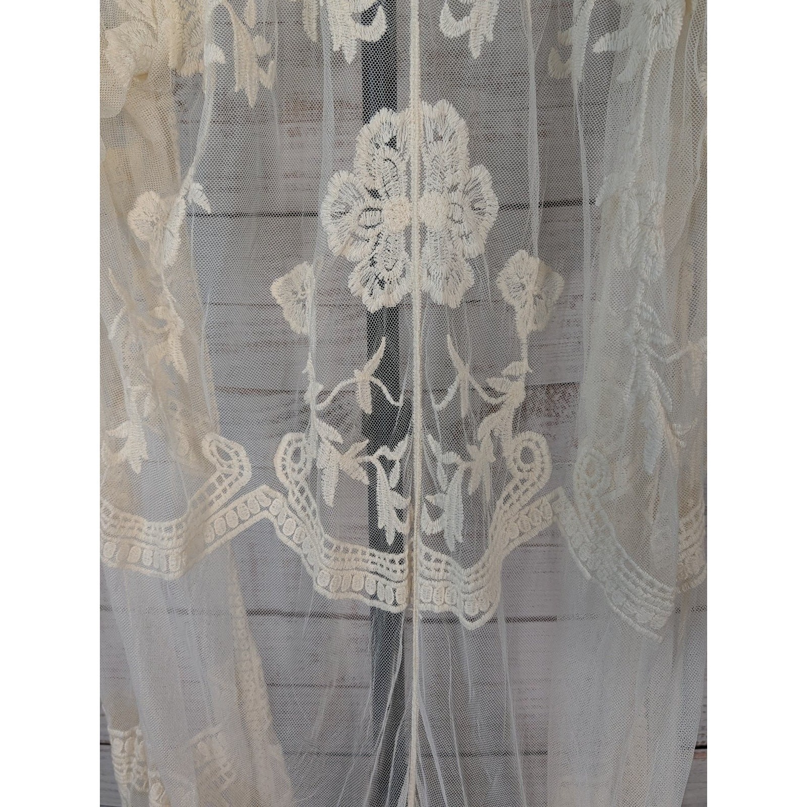 Cream Floral Lace Kimono Cardigan L-XL Embroidered Sheer Boho