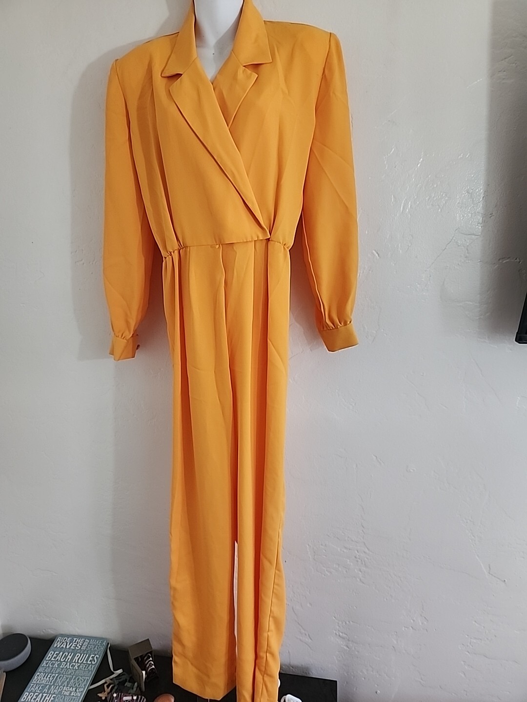 vintage 80’s yellow jumpsuit andrea gayle leslie fay sz 8 lightweight poly 1980s