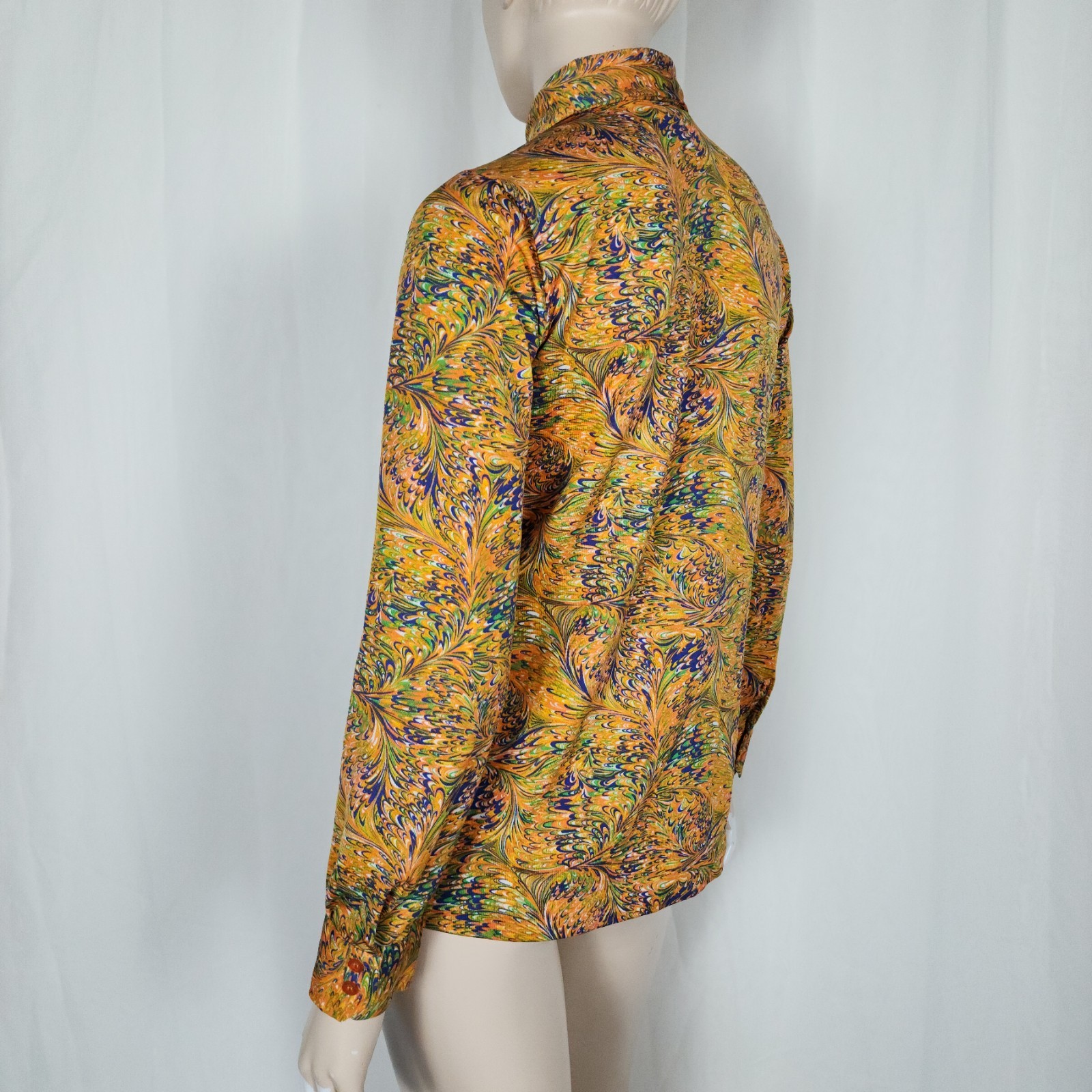 Vtg 70s psychedelic poly button up shirt blouse M/L Hudson’s Bay Company
