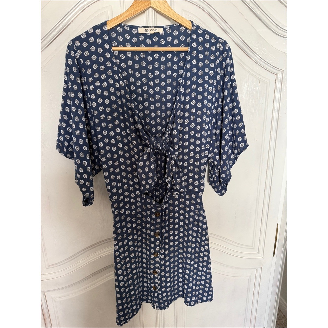 Rip Curl Floral Tie-Front Dress – Blue Coastal Surfer Girl Beach Boho Size M