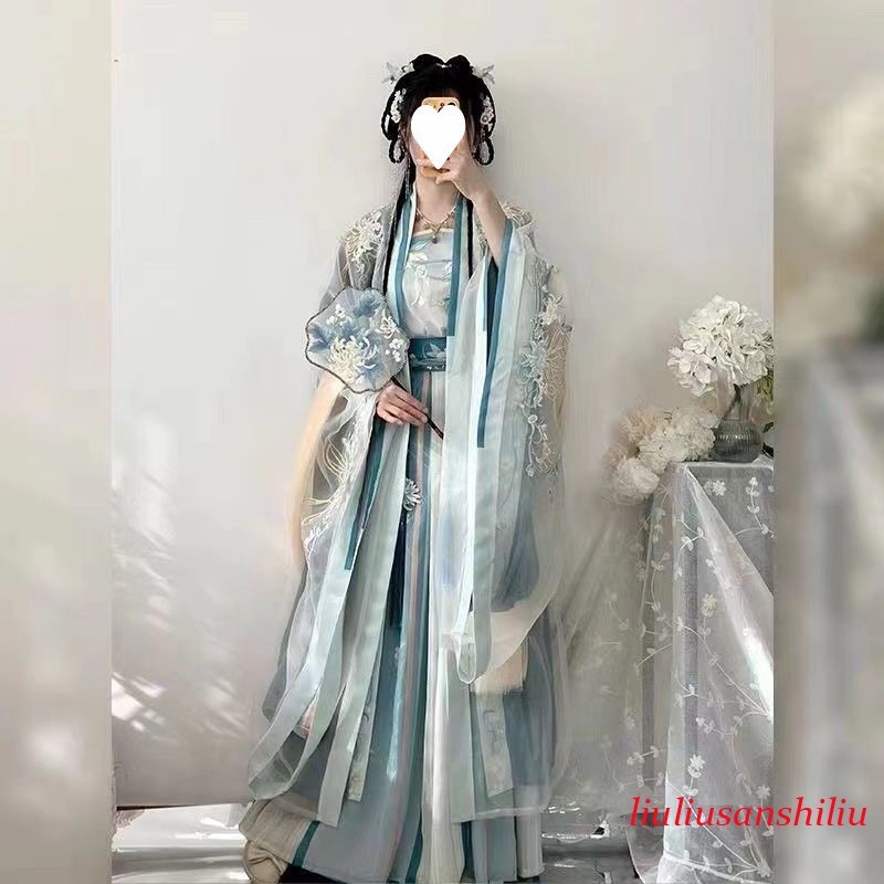 Ancient Chinese Traditional Women Song Dynasty Embroidery Print Hanfu Dress