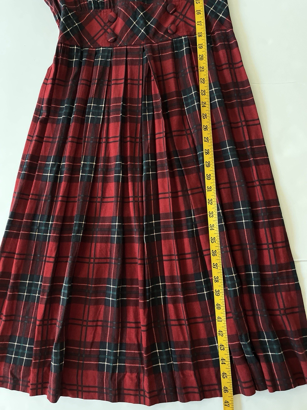 Karin Stevens VTG Dress S/M Petite Red Plaid Pleated Smocked Cottagecore