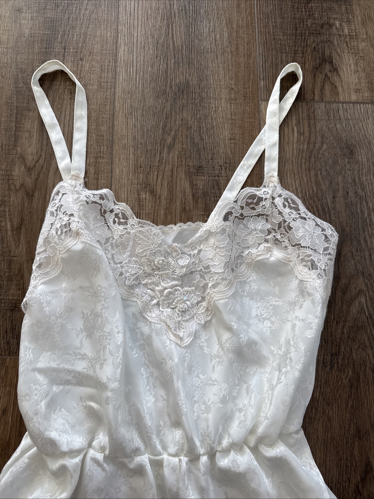 Vintage Lingerie M Teddy Bodysuit Nylon Lace Body Chic USA Snaps Wedding B8