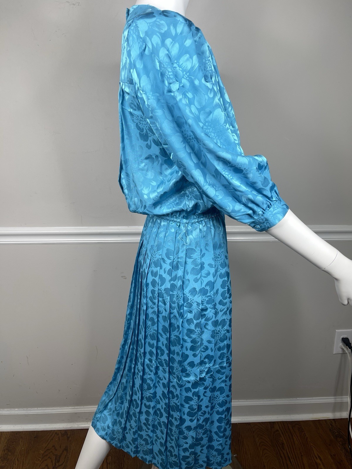 VINTAGE Argenti Pure Dynasty 80s blue Floral Secretary Dress 3/4 Sleeve Size 4