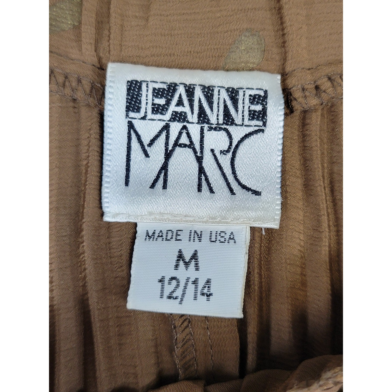 Jeanne Marc Vintage Brown Gold Pleated Palazzo Pants Wrap Top Set Size M 12/14