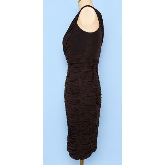 Vintage 90’s Tadashi Women’s Brown Ruched Bodycon Dress V-Neck Cocktail SizeXS