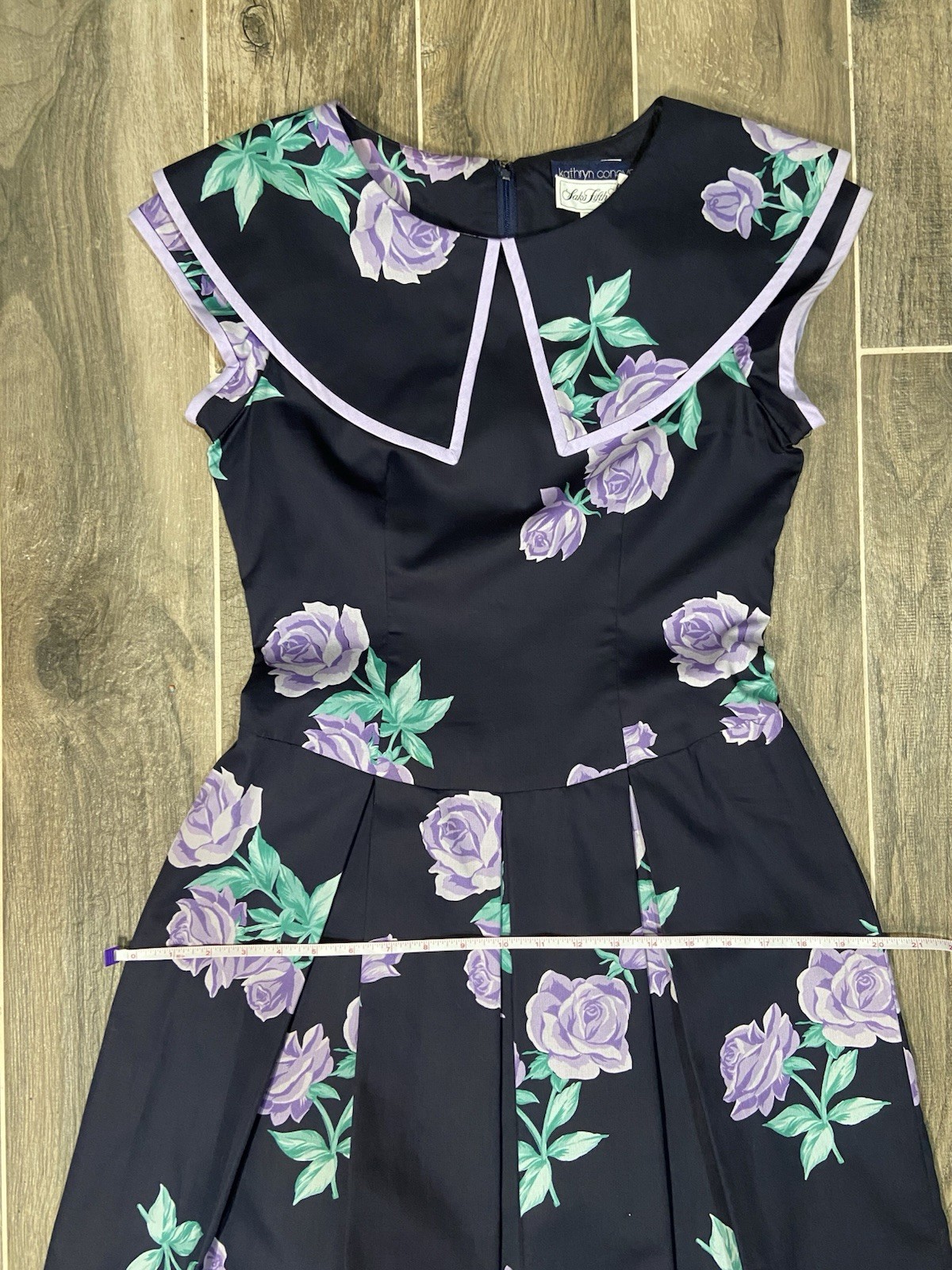 Vintage 1980’s Kathryn Conover Saks Fifth Avenue Navy Purple Floral Dress NWT