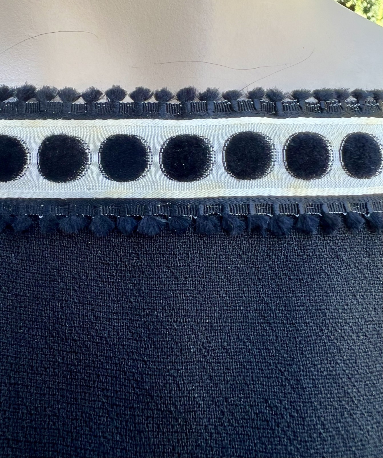VINTAGE 1950’s BLACK WOOL DRESS W/ DOTTED RIBBON TRIM