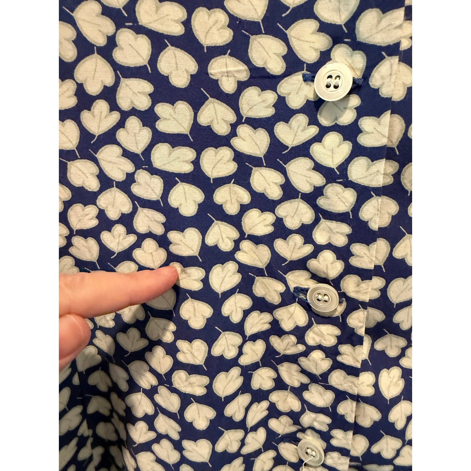 Vintage Banana Republic Blue White Clover Print Rayon Dress 90s Size L Fits M