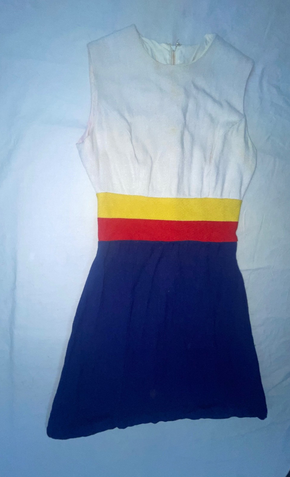 VTG 60S 70S WOMENS S BLUE WHITE RED YELLOW STRIPE DISCO MOD DRESS JACKET SET