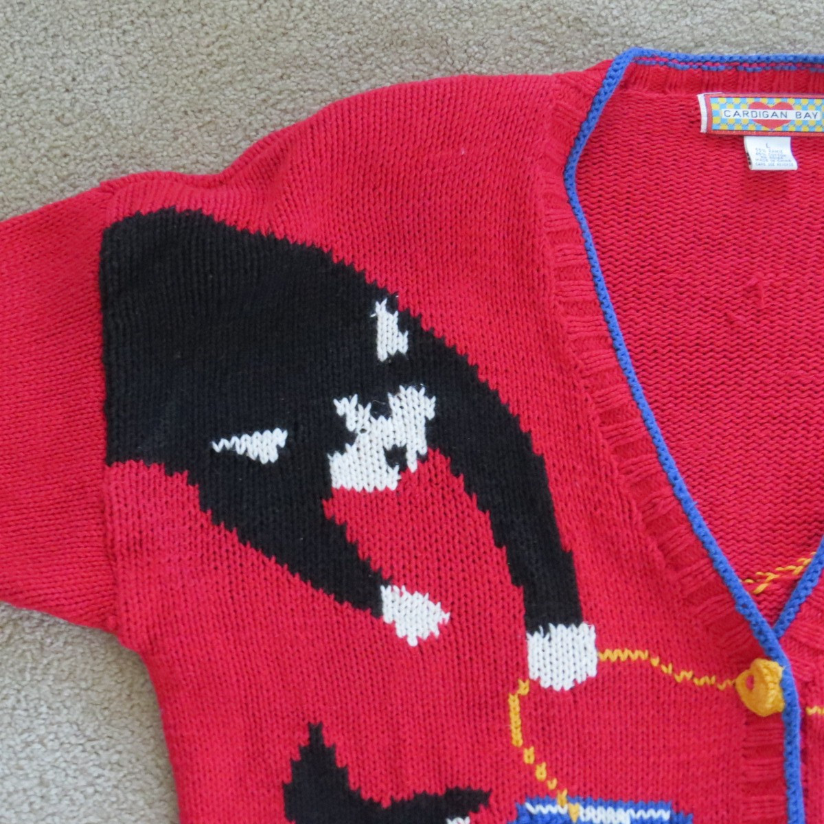 Vtg Cardigan Bay CATS & FISHBOWL Knitted Sweater Size L