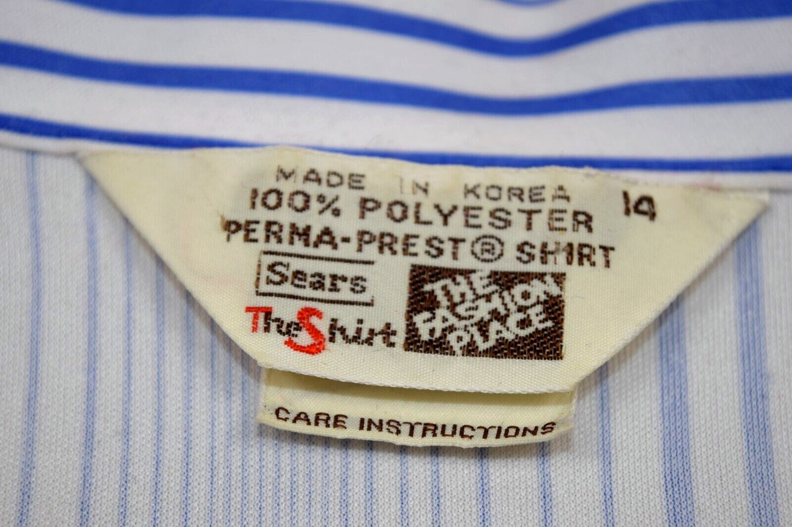 Vintage Sears Shirt Size S 70s The Fashion Place Blue Stripe Button Front Poly