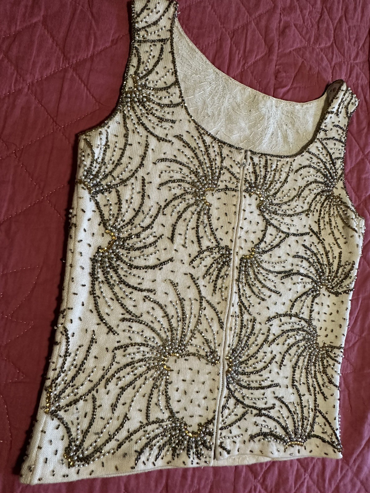 Vintage 60’s Jo-Ro Imports Sz S/M Pure Wool Hand Loomed Sequined Beaded Vest Top