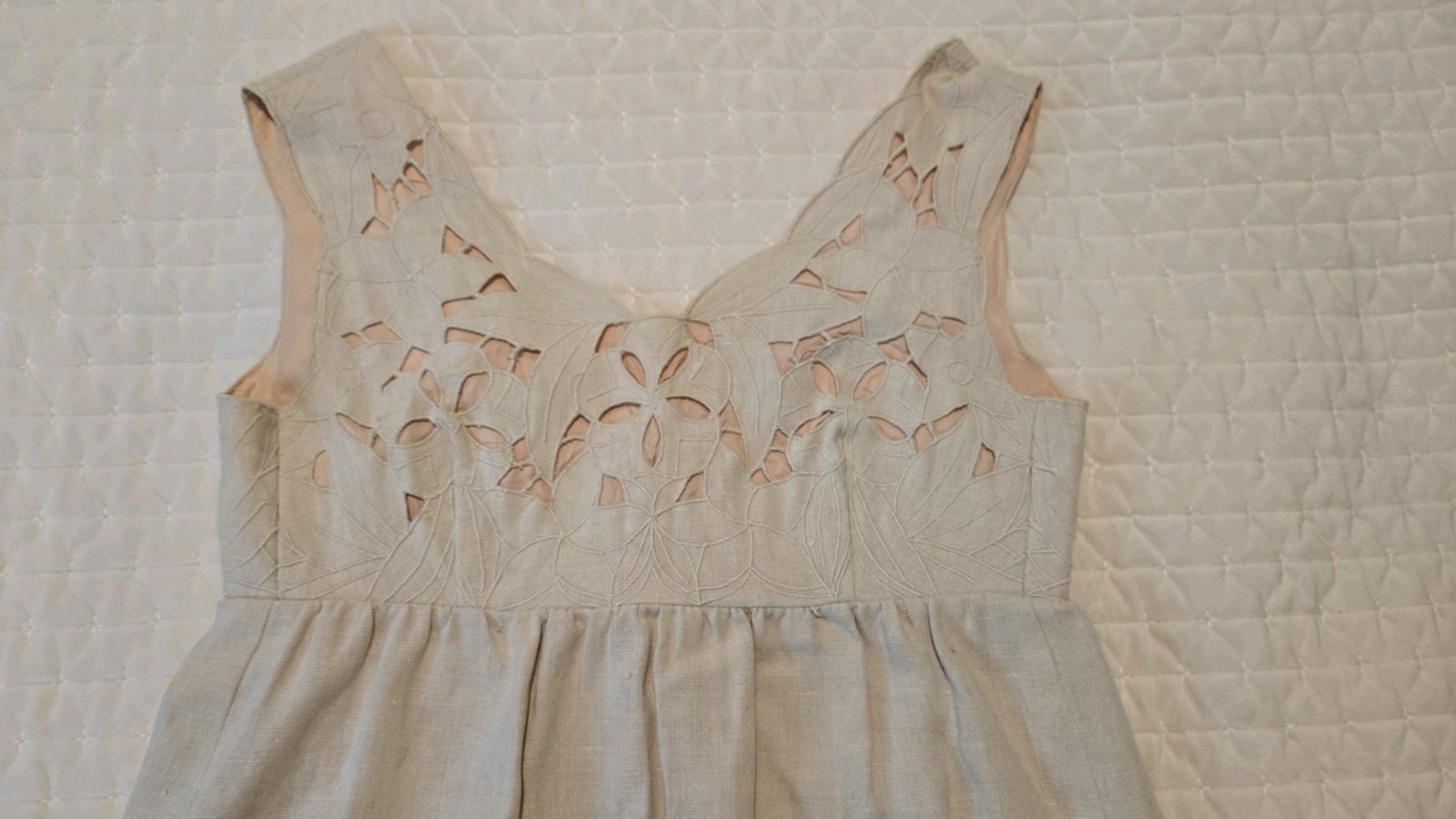 Ruth Clarage Vintage Tan Linen Dress Size 10 Made In USA Long Sleeve
