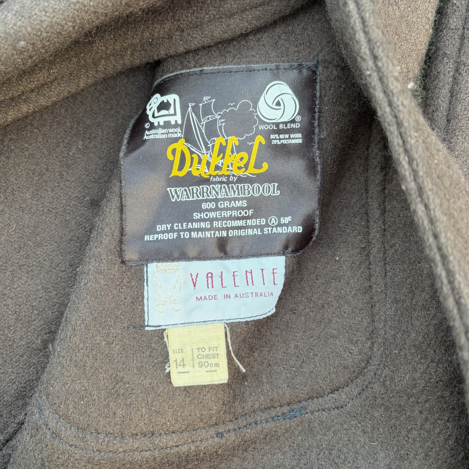 Valente Duffle Coat – Vintage Australian Wool Blend Brown Size 14