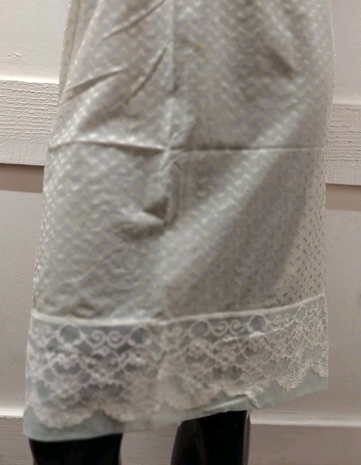 Lace Skirt Slip Chartreuse 50s Nylon Sheer On Mint White Lace Medium VINTAGE