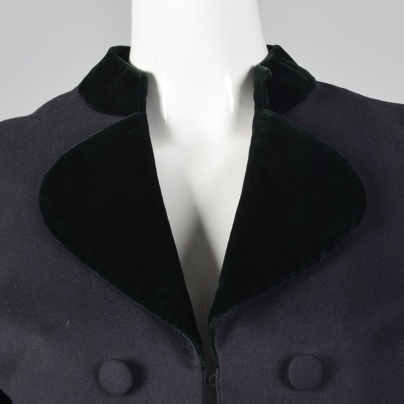 S 1960s Gray Wool Skirt Suit Green Velvet Trim German Austrian Traditional Style
