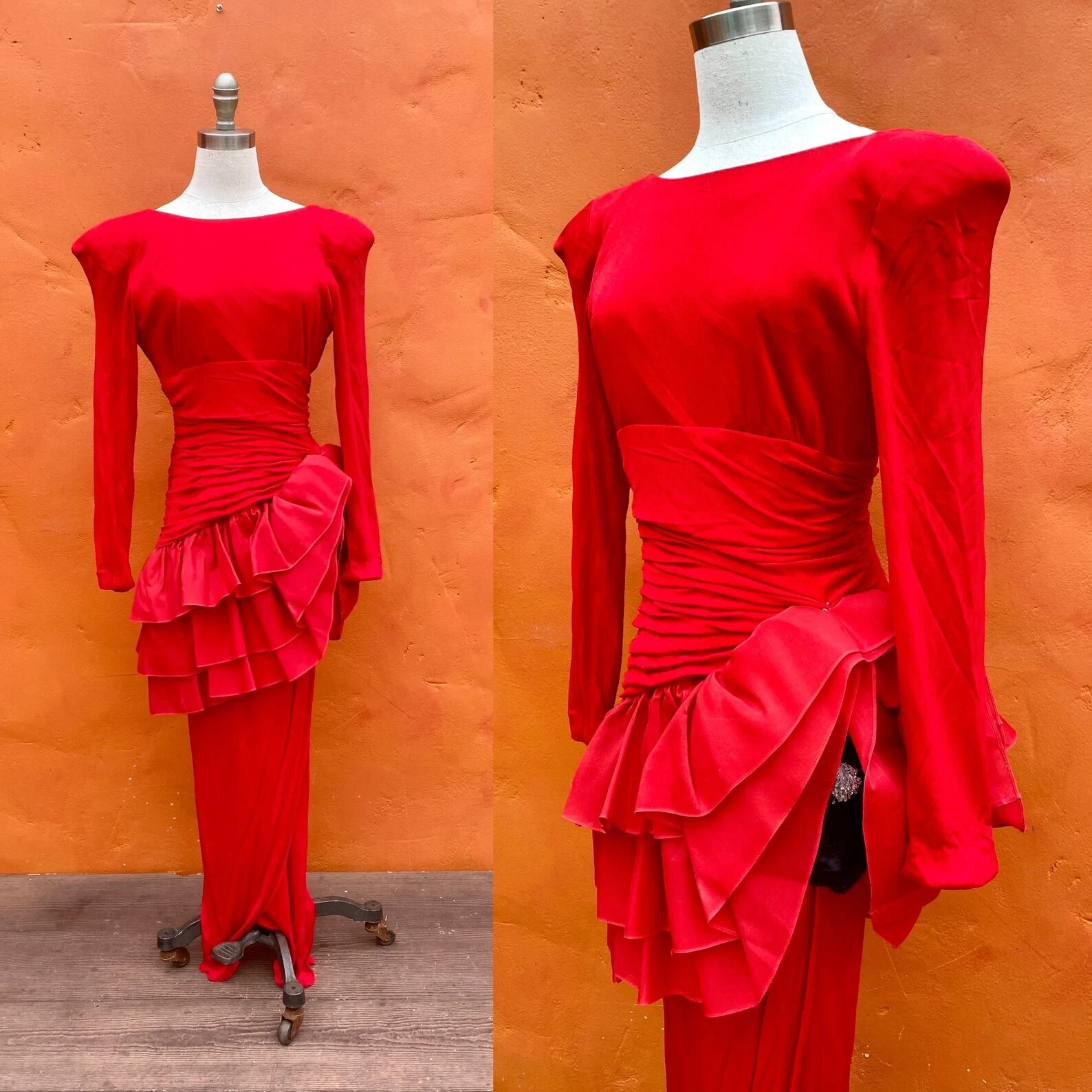 Vintage 1980s GLAM Statement Evening Dress Party Prom Cocktail Peplum Maxi Med