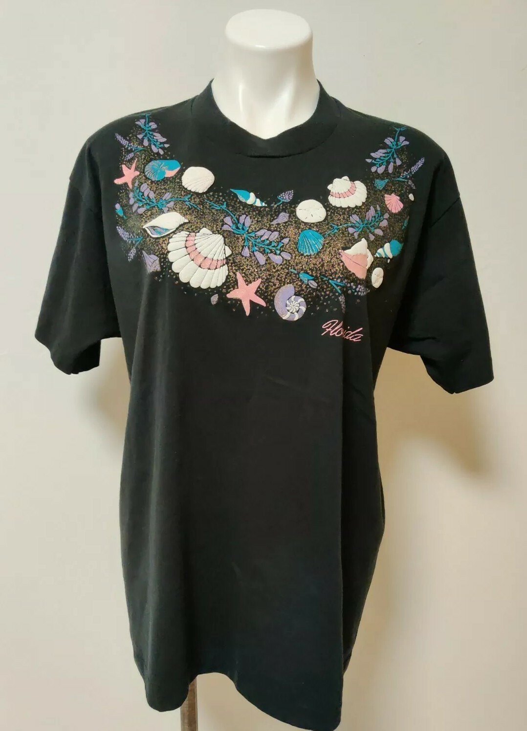 Vintage Women’s Puffy Screen Stars Best XL Black Single Stitch Glitter Florida