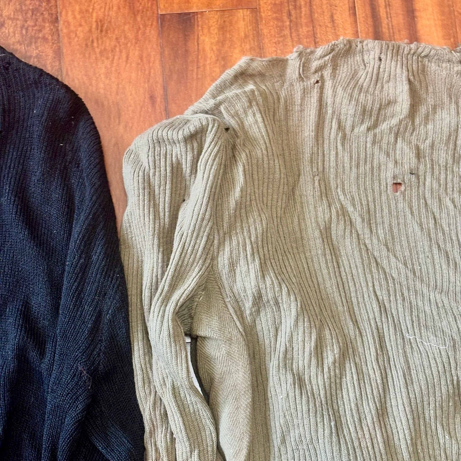 Vintage 1940s Wool Sweater Lot Black Green Wounded Bird As Is Repair Project