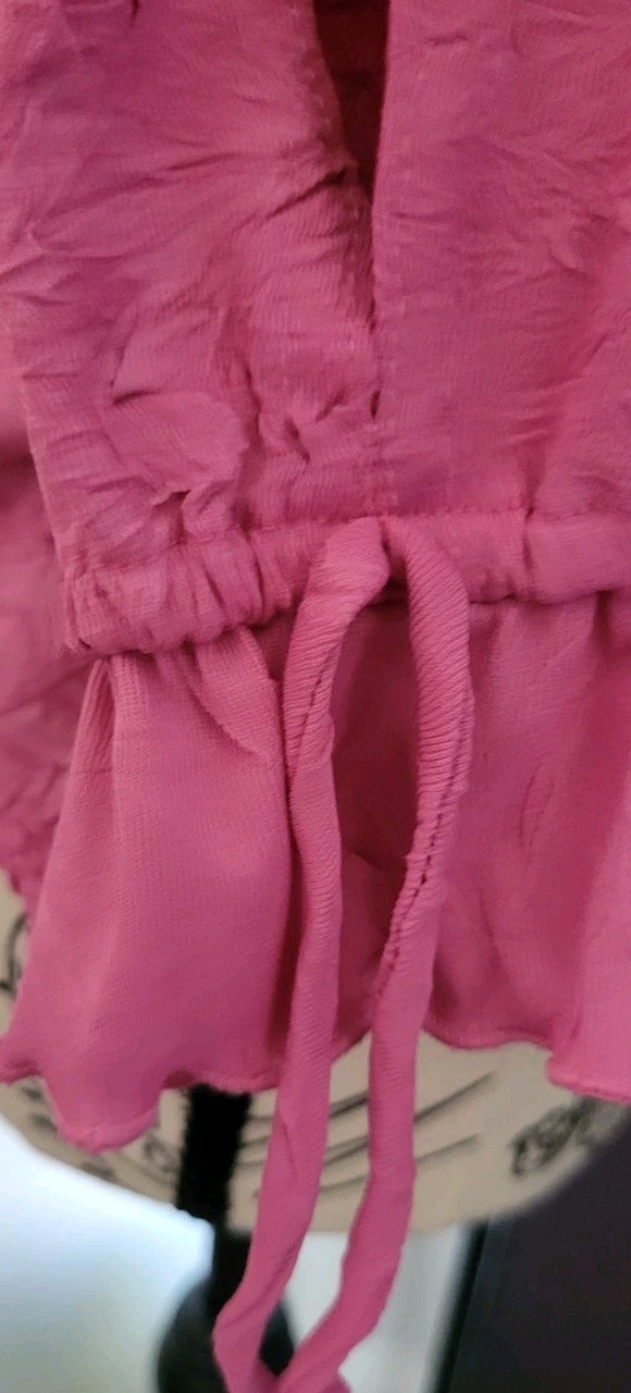 VTG Pretty Girl of Ca Hot Pink Cold Shoulder, Off Shoulder Ruffled Top XL