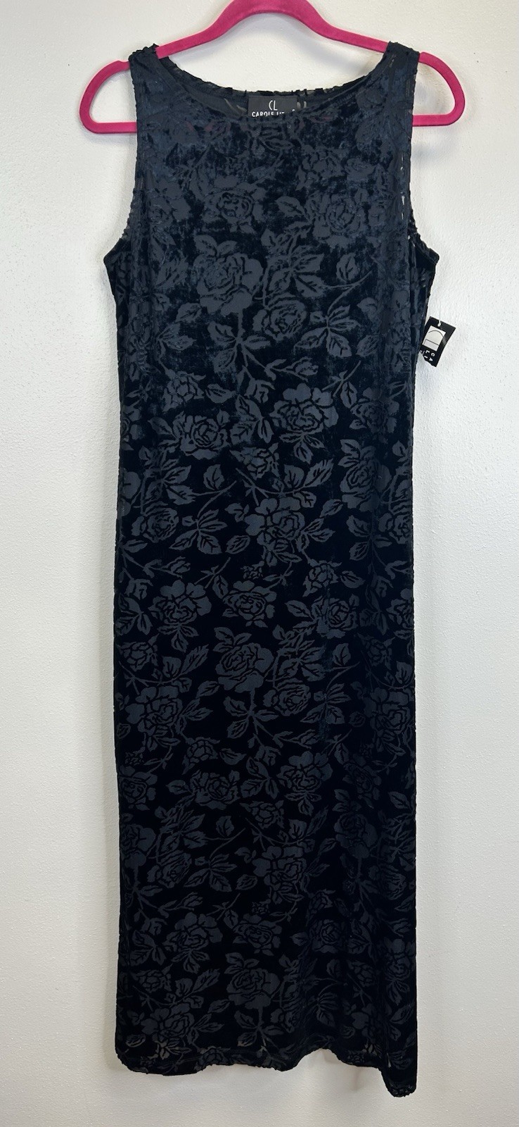 Carole Little Vintage 90s Y2K Black Burnout Velvet Maxi Dress Size 12 Goth Witch