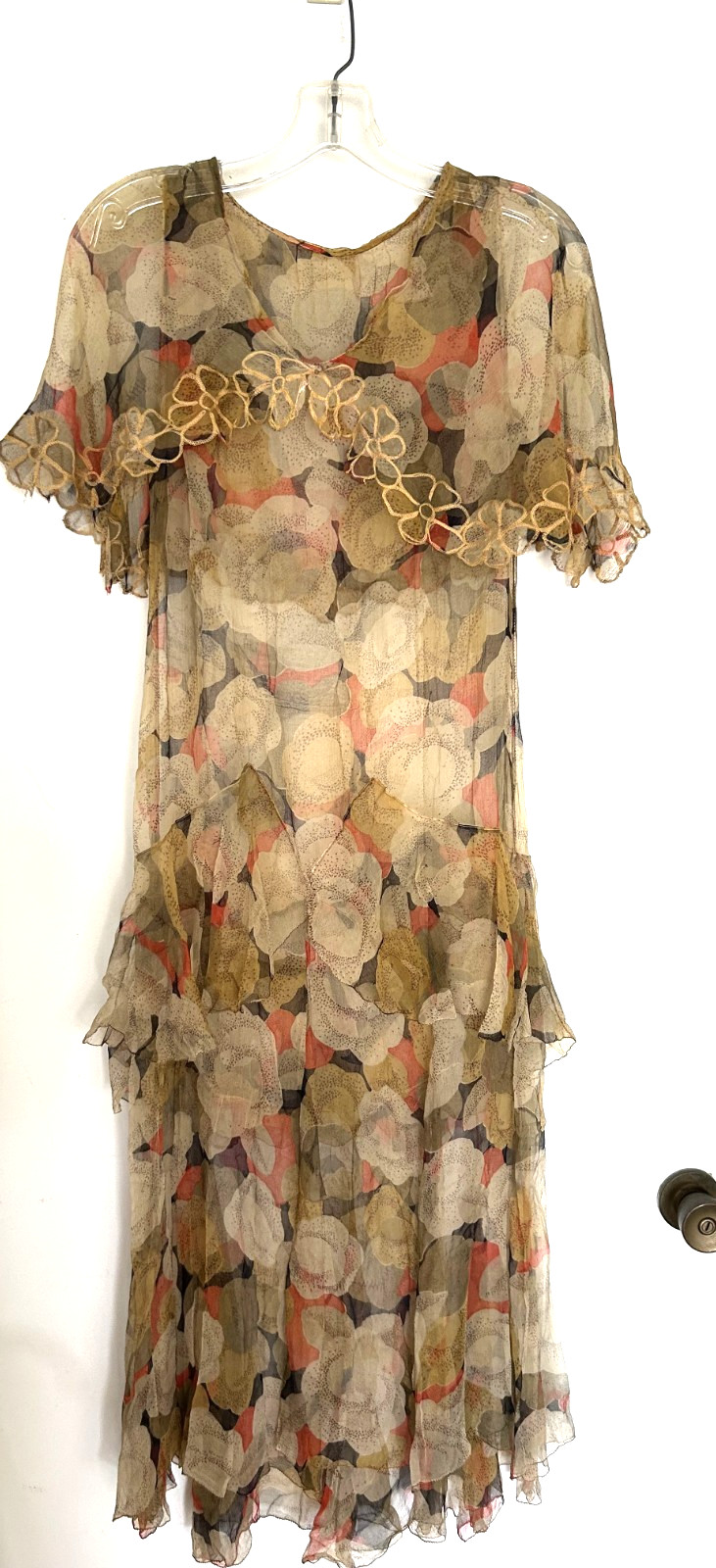 Vintage 20’s super sheer multi-colored ruffled flapper dress size S-M