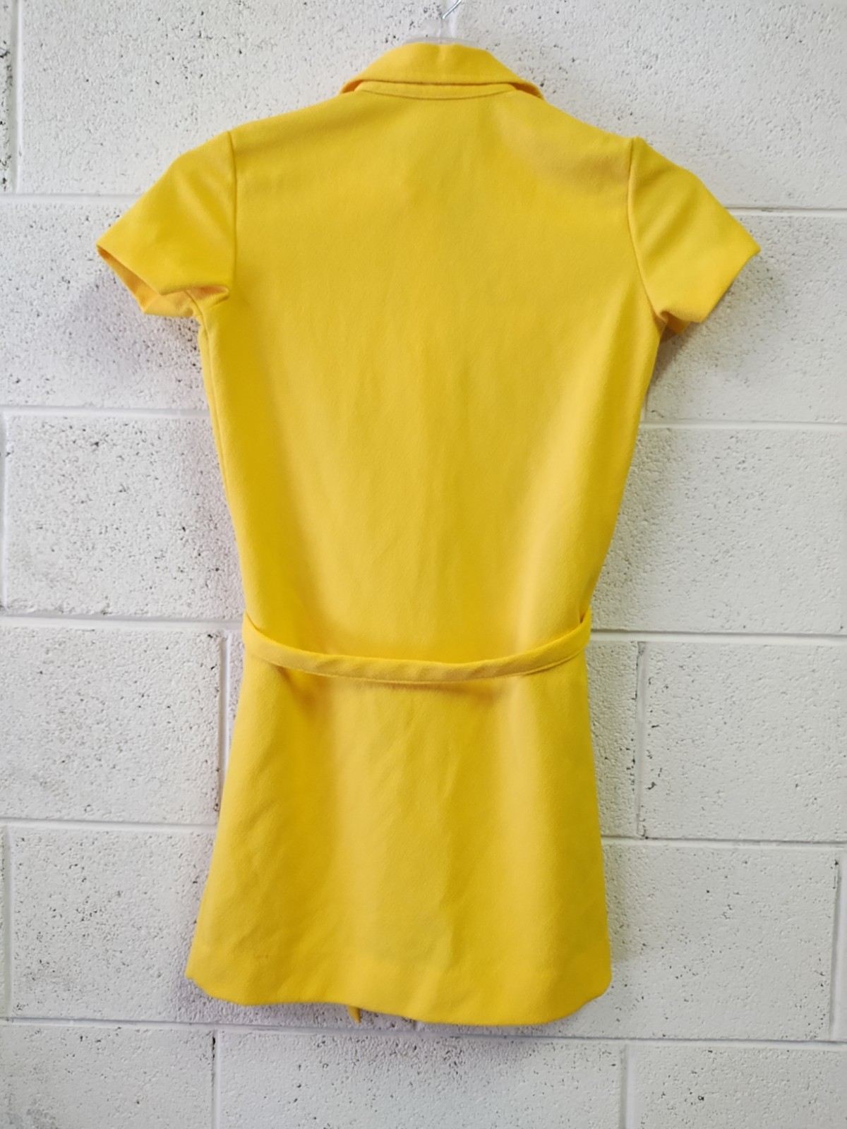 Vintage 1970’s Yellow Polyester Dress Brass Nautical Buttons Belt Pockets SM/M