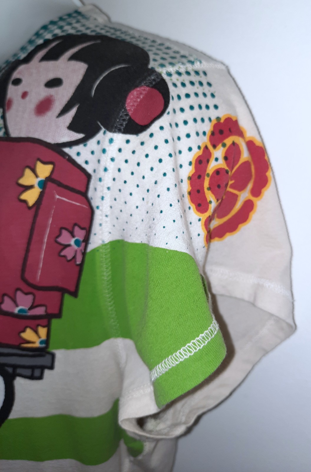 Lucky Brand Vintage Maneki-Neko Lucky Cat & Kokeshi Doll Jrs T-Shirt Sz L READ🌼