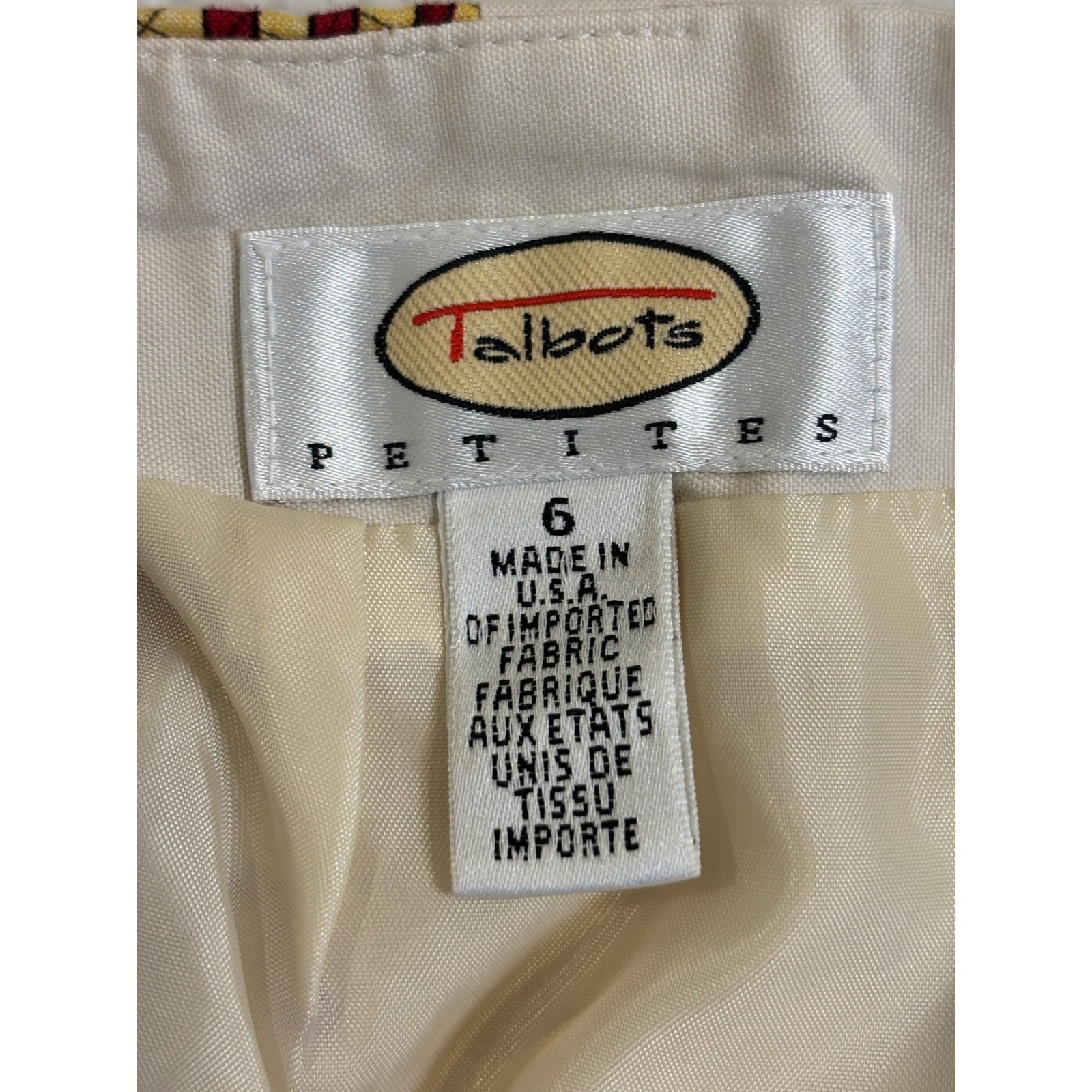 Talbots Petites Vintage Hot Air Balloon Print Fringe Pencil Skirt Cream Navy 6P