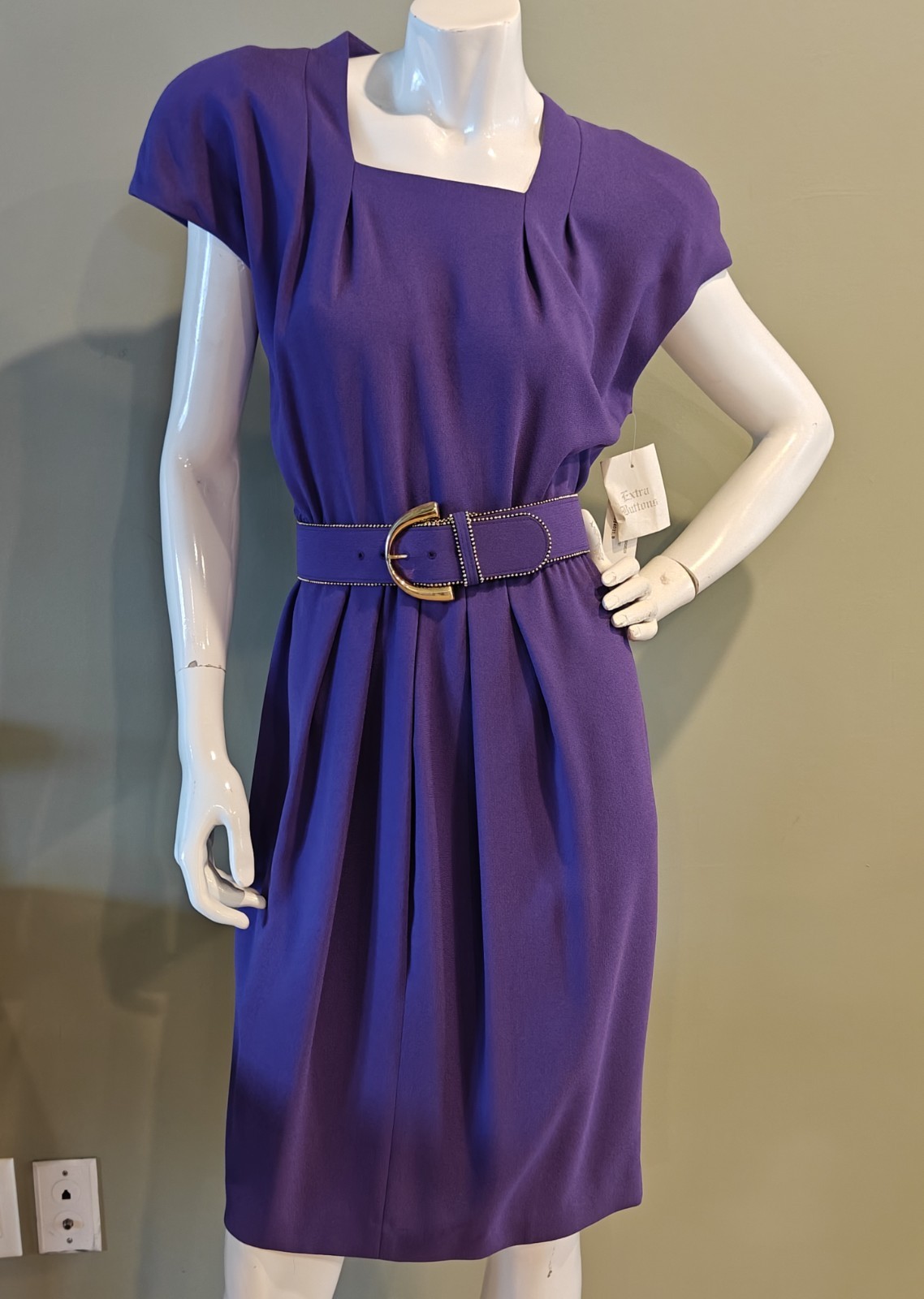 80s Liz Claiborne Purple Dress With Gold Bead And Button Detailing New Old Stock
