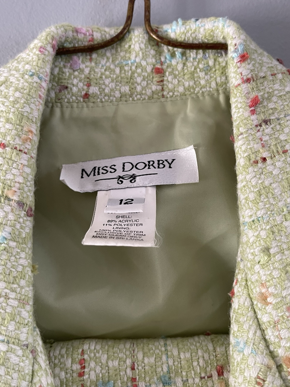 Vintage MissDorby 2PC Jacket Skirt Suit Sage Green 12 Vintage Shoulder Pads