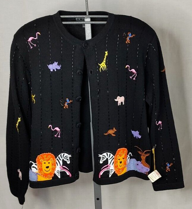 Vintage Circus Berek 2 Takako Sakon Sweater Cardigan Animals XL Beaded Black New