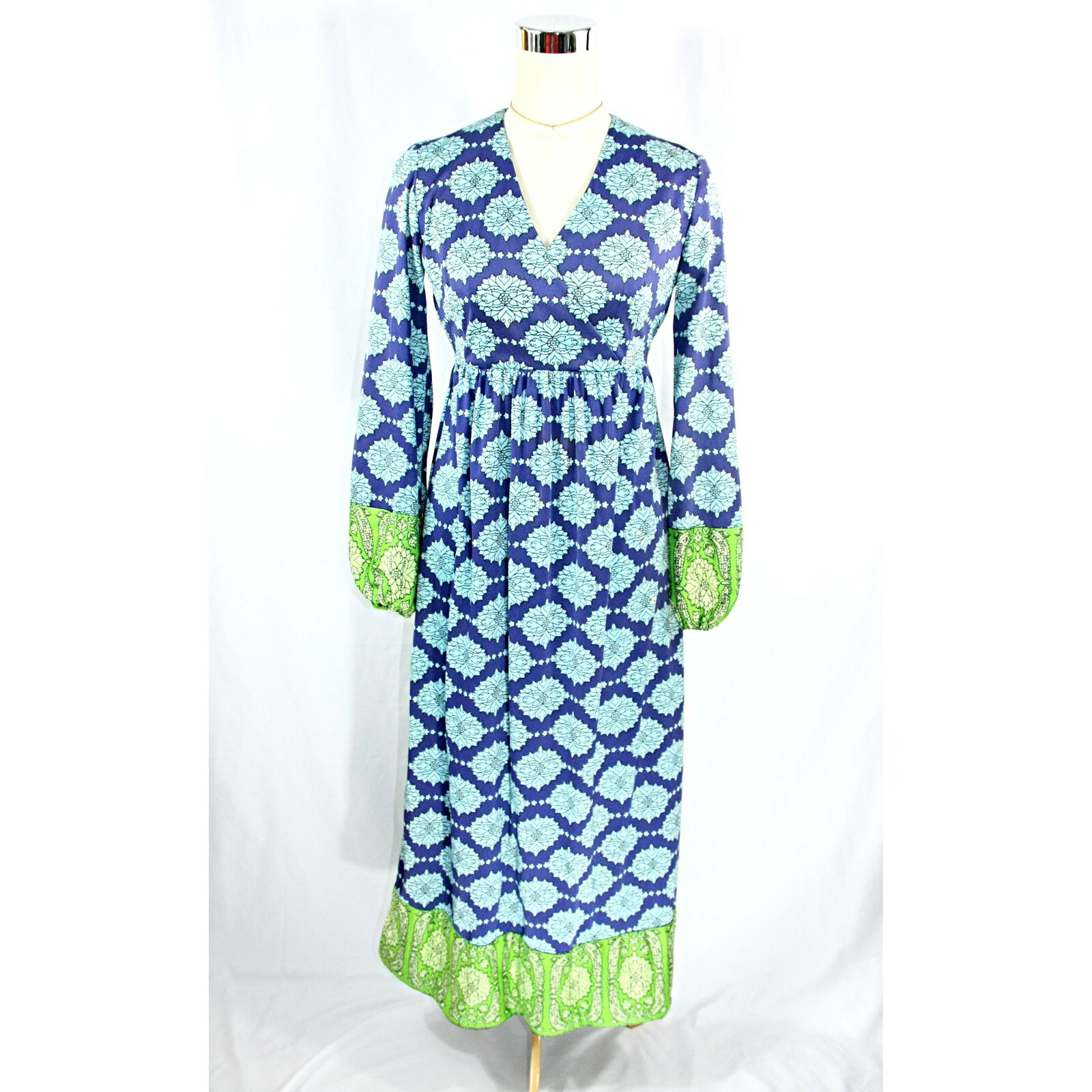 Vintage Wilroy Traveller Hippie Boho Moraccan Empire Maxi Dress Gown S M 1970s