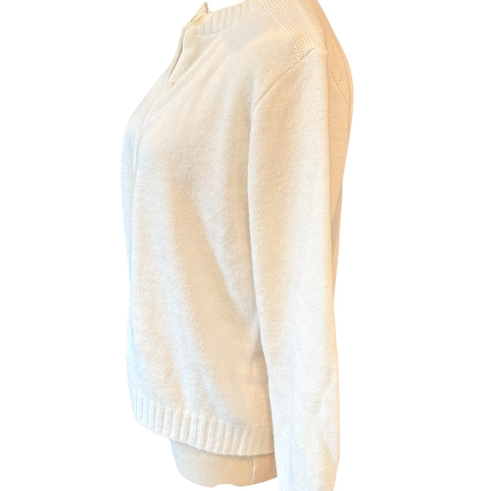 Vintage Joyce Lane White Orlon Acrylic Knit Button Front Cardigan Sweater 70s