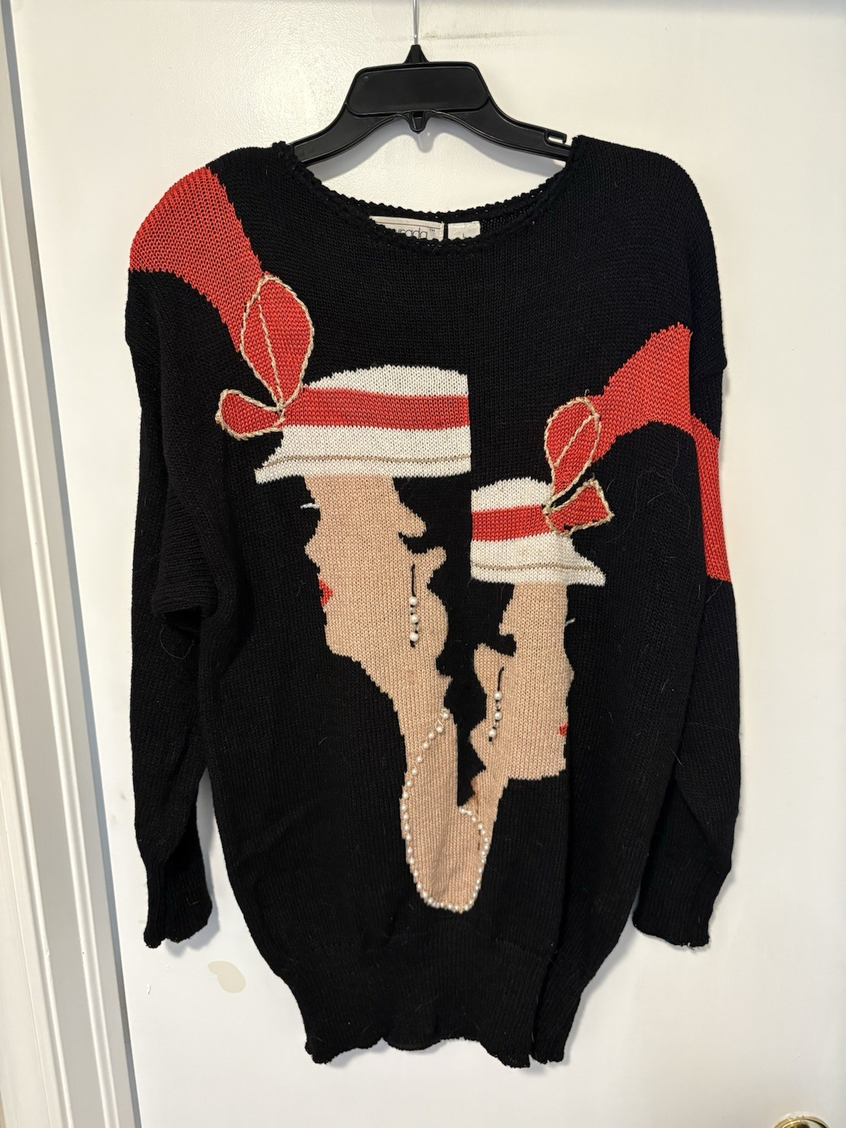 Vtg Maurada Flapper Girl Embellished Pearl Oversize Sweater Size L
