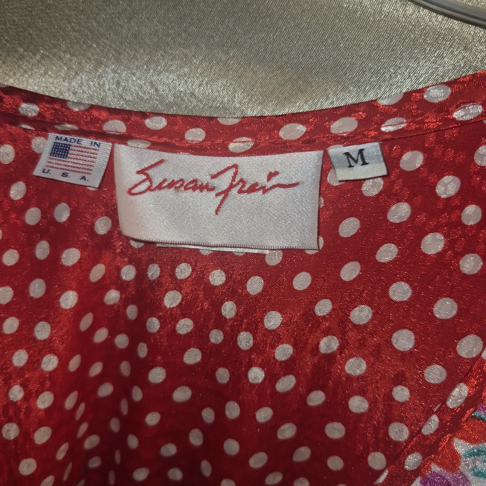 VTG 80s Susan Freis Red Polka Dot Maxi Dress Smocked Waist Puff Sleeve Medium M