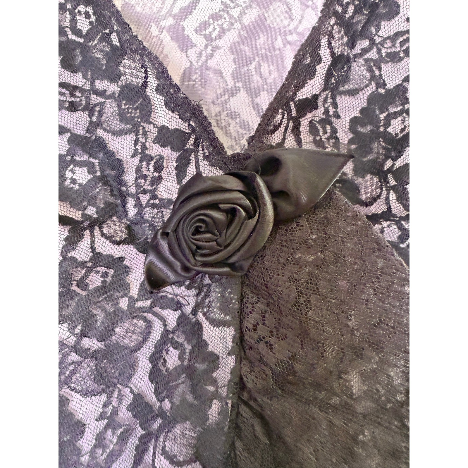 Chic Lingerie Black Lace Camisole Tank Top Rosette Detail Made USA Size S M