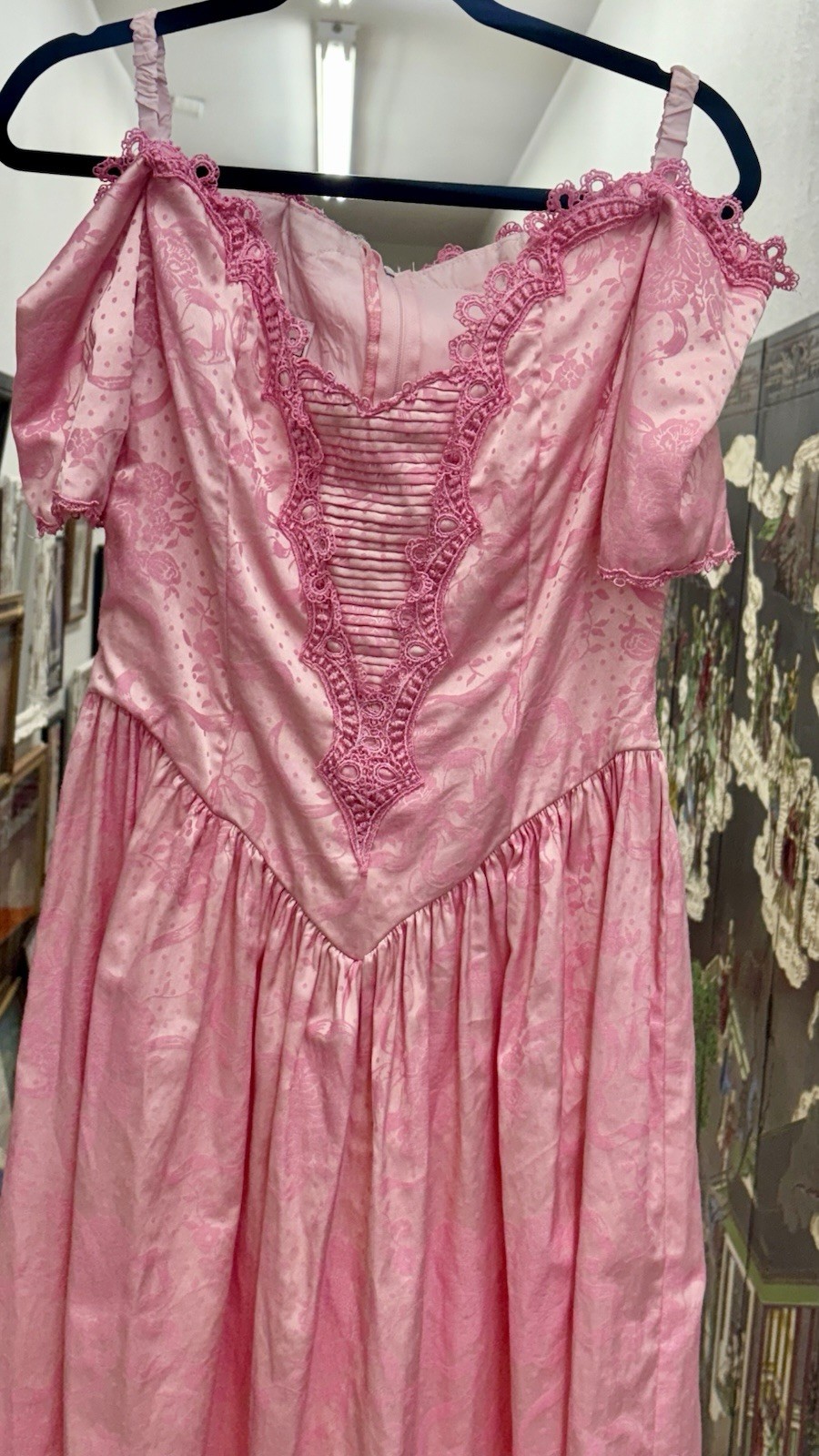 OOAK Vintage McClintock Dress Gown Lace 80s Prairie Hot Pink Fairy Glam Sz 12