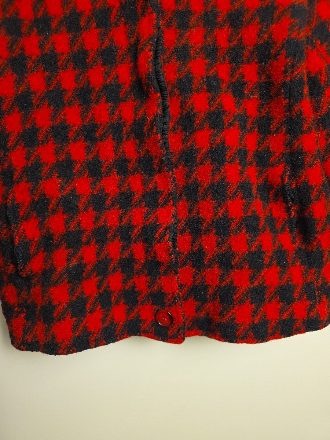 Vintage Pendleton Houndstooth Coat 1950s Button Up Black & Red Women’s Petite