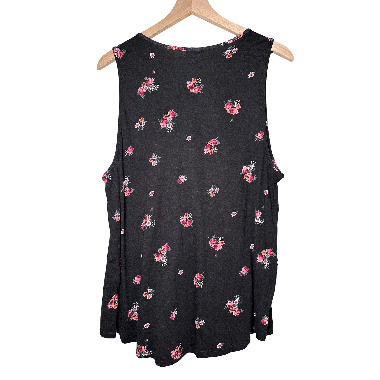 Torrid Size 2 Black Floral Lattice Neck Tank Top Cotton Modal Plus Size