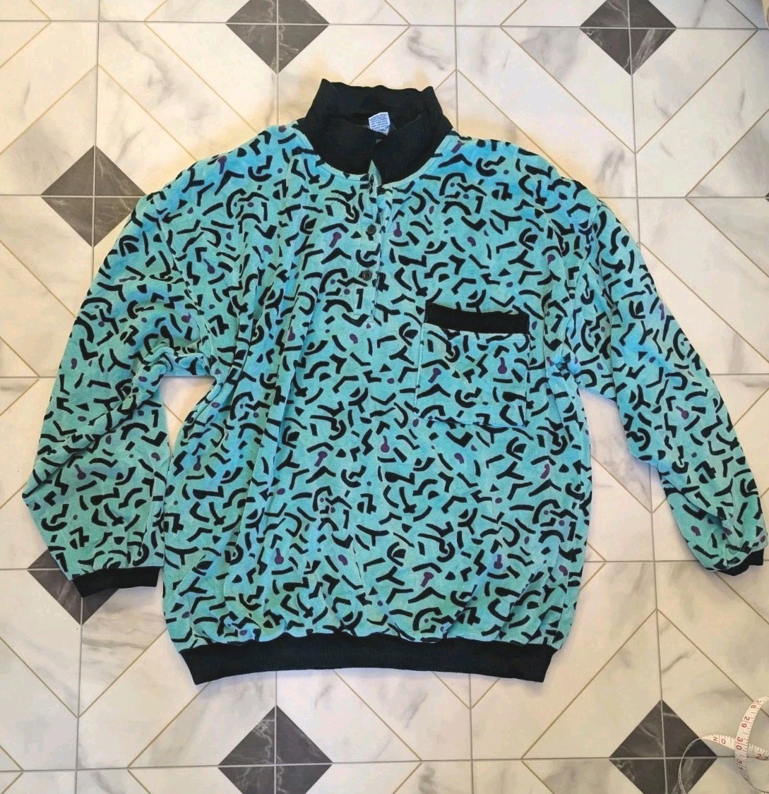Vintage Abstract 80’s Teal Pullover Women’s Large