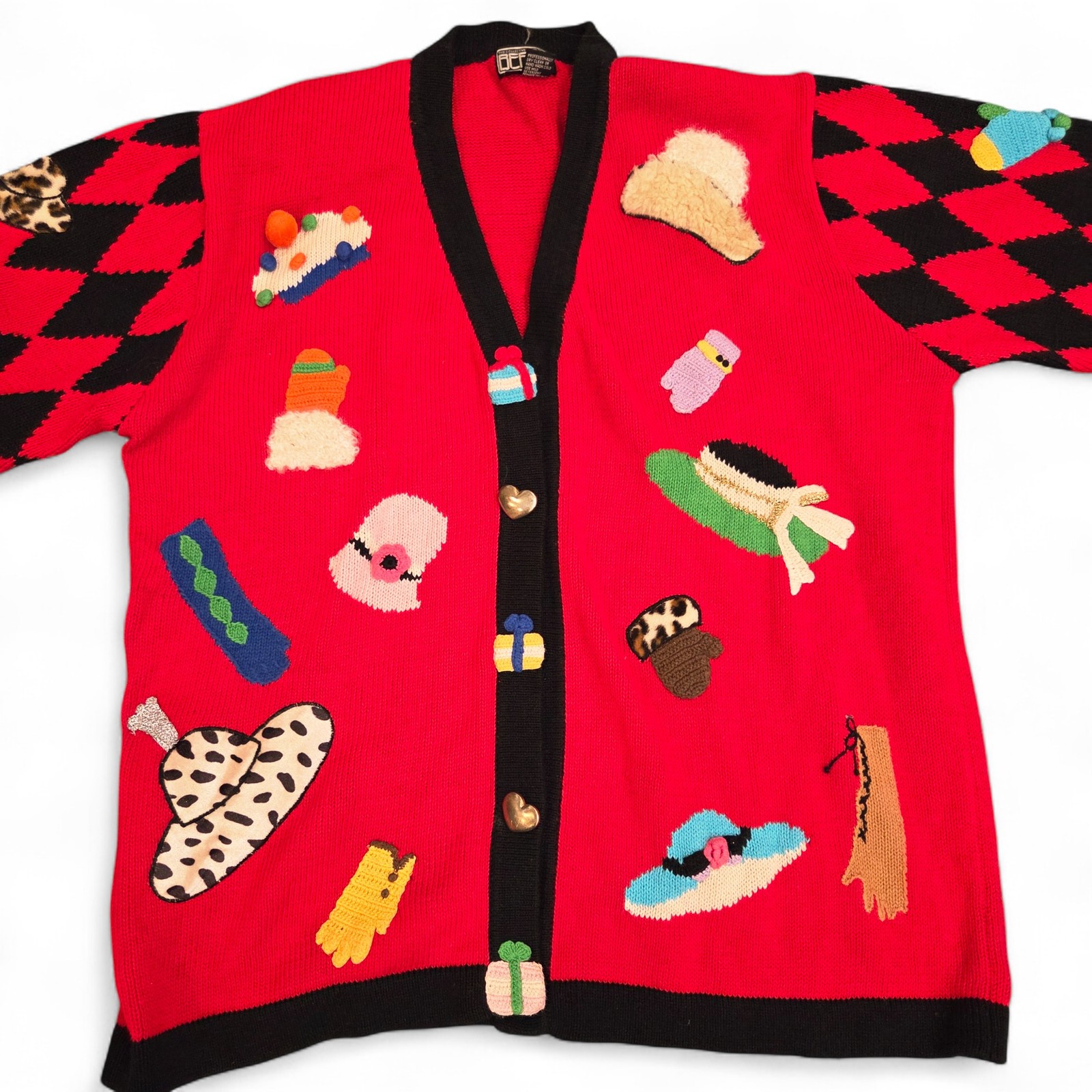 Vintage Becher Novelty Sweater XL Red Knit Hats Gloves Cats 80s 90s