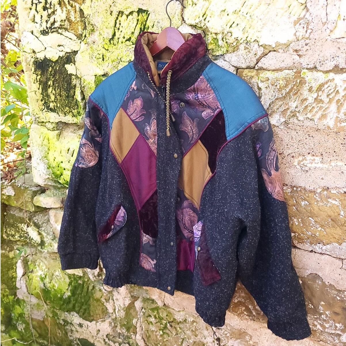 Vintage 1980’s to 1990’s Wool Nylon Floral Bomber Overcoat / Rock Creek / Large
